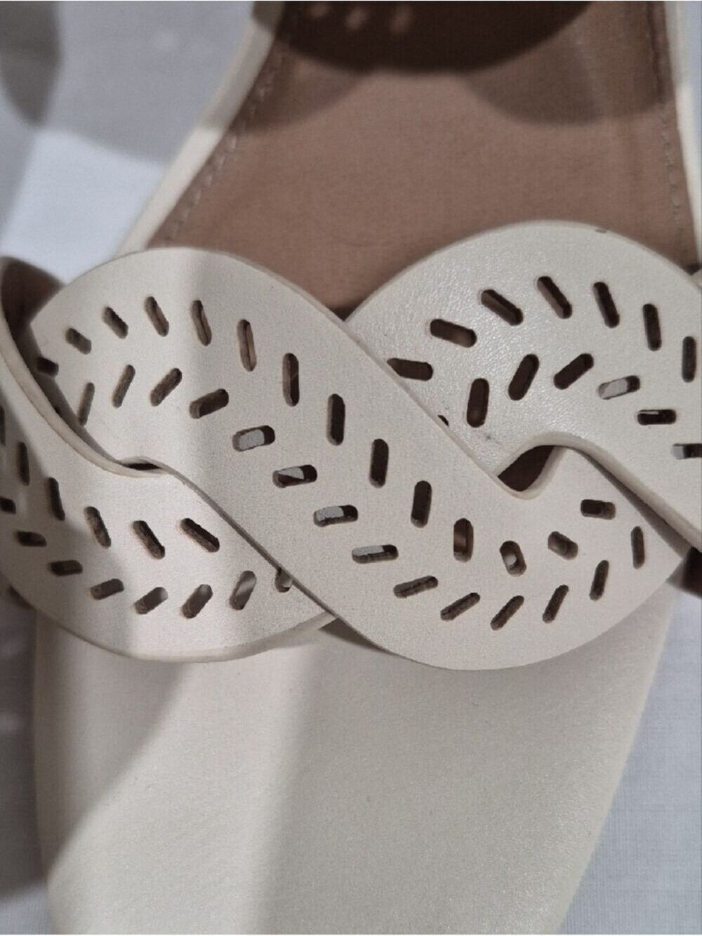 Joie Cream Braided Laser-Cut Slide Block Heel Sandals - Picture 3 of 8